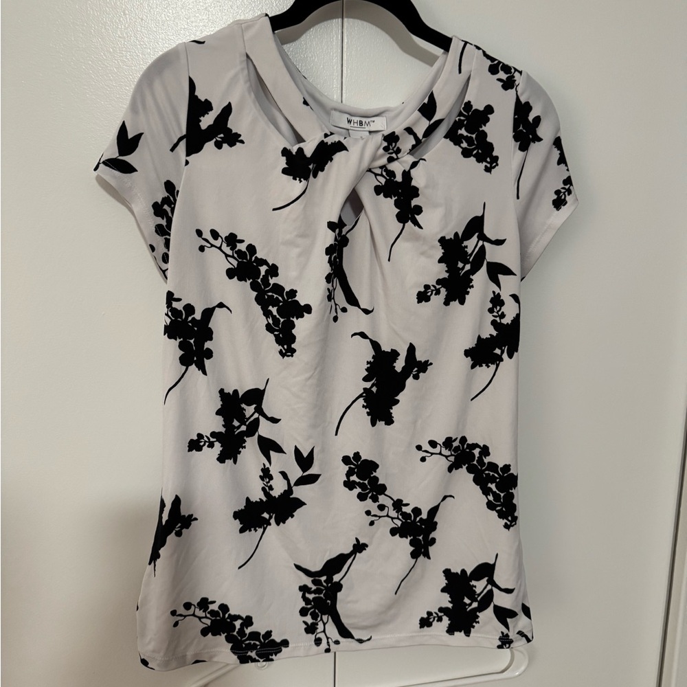 White House Black Market Ivory and Black Floral Top